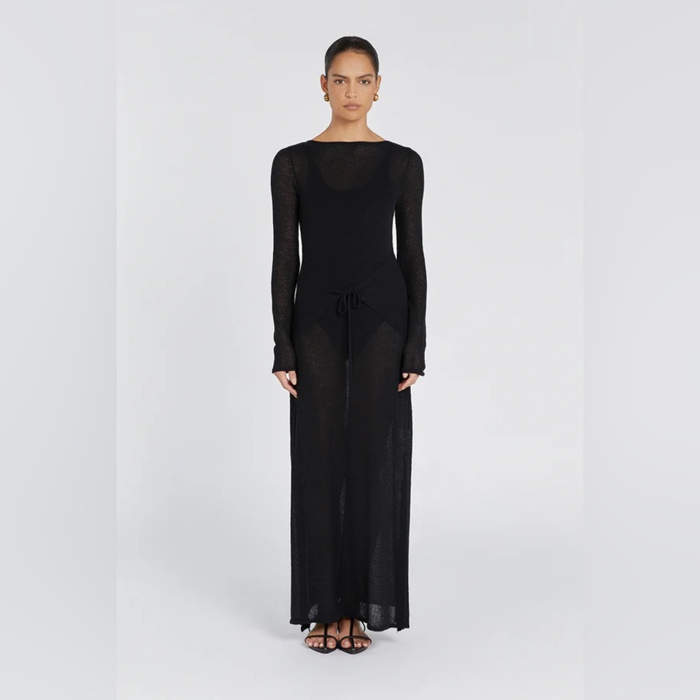 DISSH | BREE BLACK SLEEVED TIE FRONT MAXI DRESS